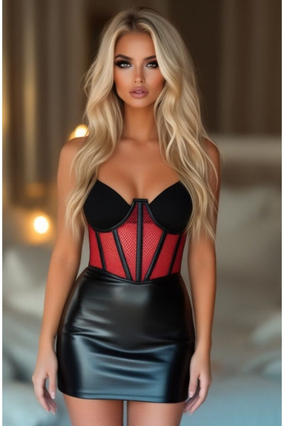 Lavish Red Fishnet Underwire Open Cup Waist Cincher