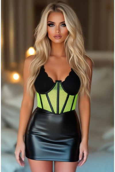 Lavish Neon Green Fishnet Underwire Open Cup Waist Cincher