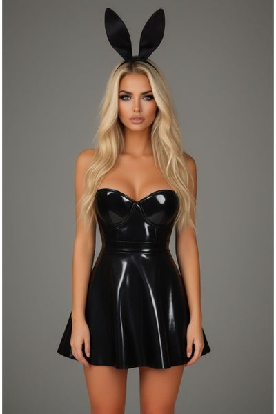 Lavish 4 PC Black Patent Bunny Corset Costume