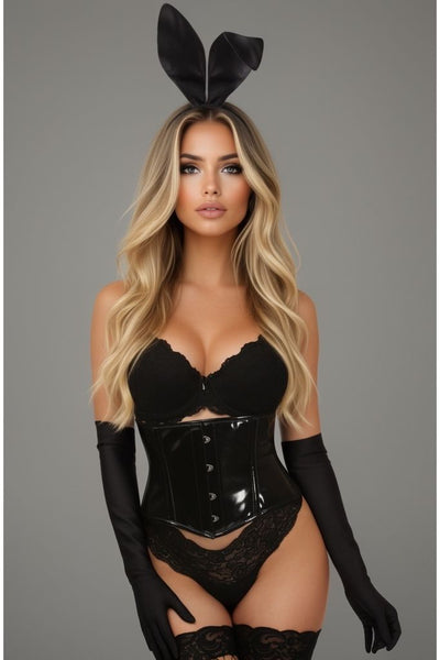 Lavish 4 PC Black PVC Bunny Corset Costume