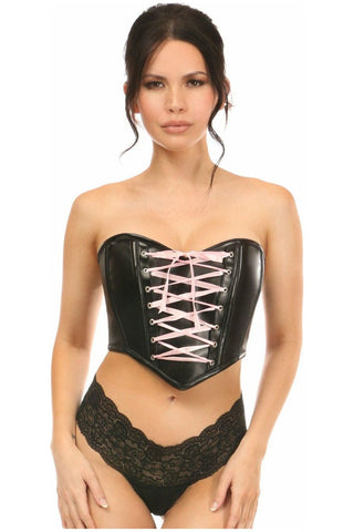Lavish Black Faux Leather w/Pink Lace-Up Bustier - Daisy Corsets