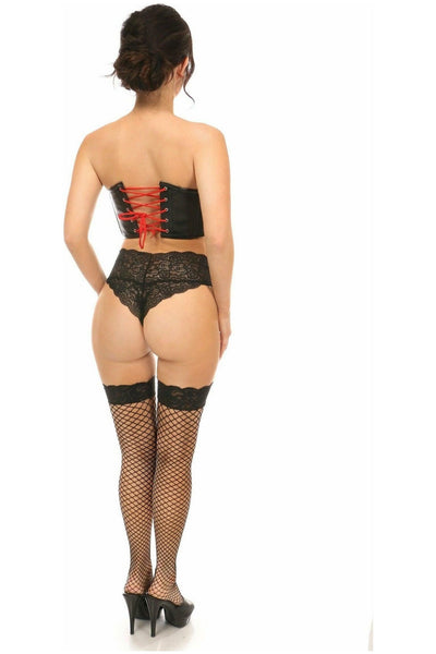 Lavish Black Faux Leather w/Red Lace-Up Bustier - Daisy Corsets