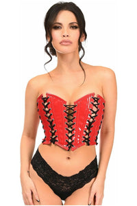 Lavish Red Patent w/Black Lacing Lace-Up Bustier - Daisy Corsets