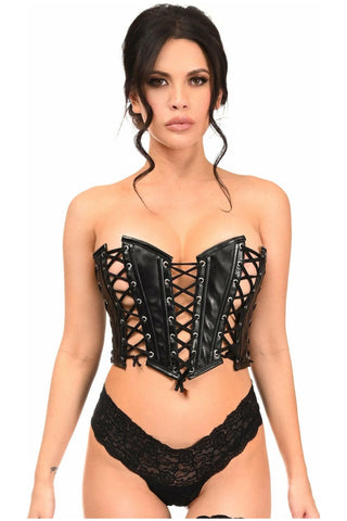 Lavish Black Faux Leather w/Black Lacing Lace-Up Bustier - Daisy Corsets