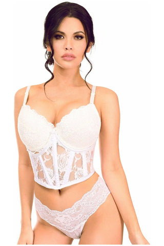 Lavish White Sheer Lace Underwire Waist Cincher Corset - Daisy Corsets