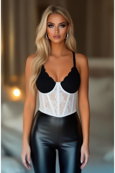 Lavish White Sheer Lace Underwire Waist Cincher Corset