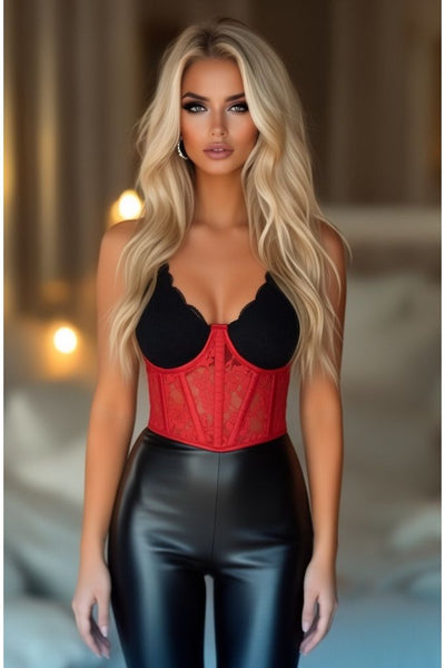 Lavish Red Sheer Lace Underwire Waist Cincher Corset