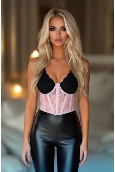 Lavish Lt Pink Sheer Lace Underwire Waist Cincher Corset