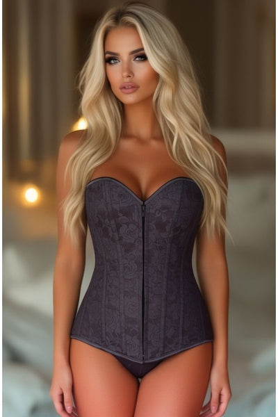 Lavish Dark Grey Lace Overbust Corset w/Zipper