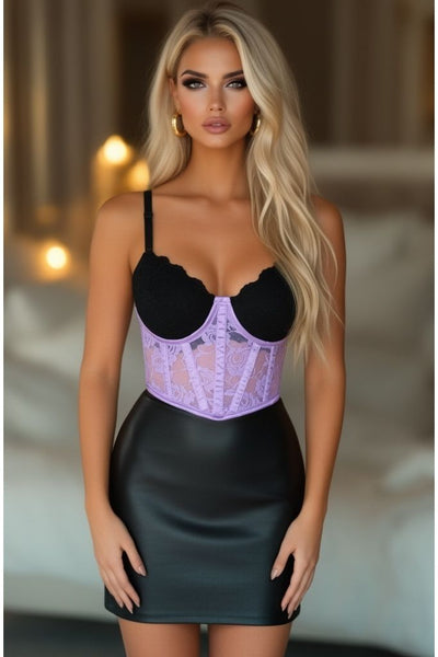 Lavish Lavender Sheer Lace Underwire Waist Cincher Corset