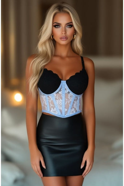 Lavish Lt Blue Sheer Lace Underwire Waist Cincher Corset