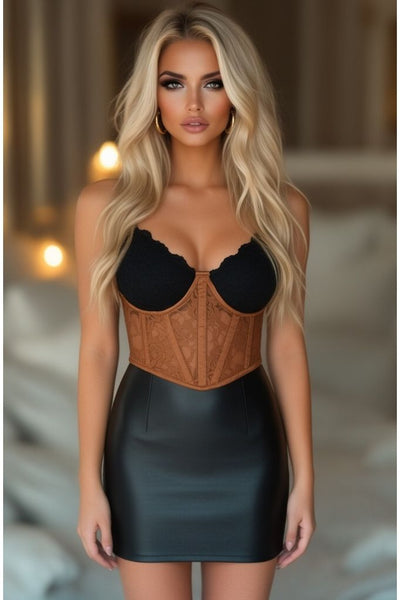 Lavish Caramel Sheer Lace Underwire Waist Cincher Corset