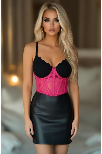 Lavish Fuchsia Sheer Lace Underwire Waist Cincher Corset