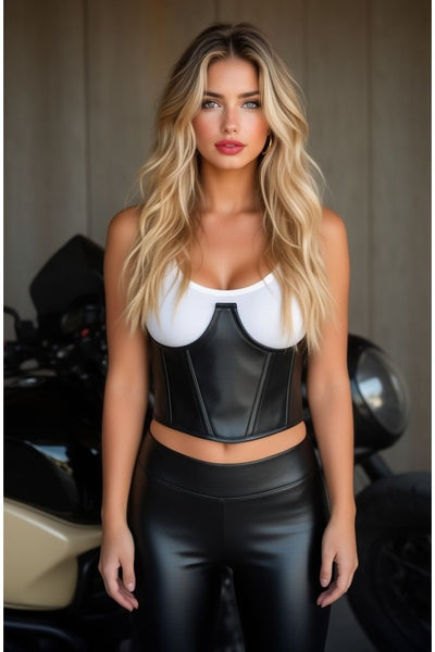 Lavish Black Faux Leather Underwire Cincher Corset