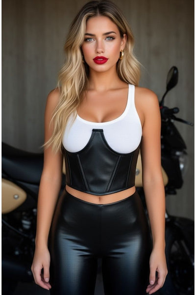 Lavish Black Faux Leather Underwire Cincher Corset