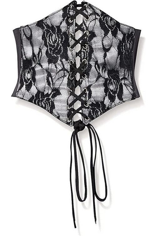 Lavish White w/Black Lace Overlay Corset Belt Cincher