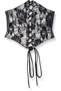 Lavish White w/Black Lace Overlay Corset Belt Cincher