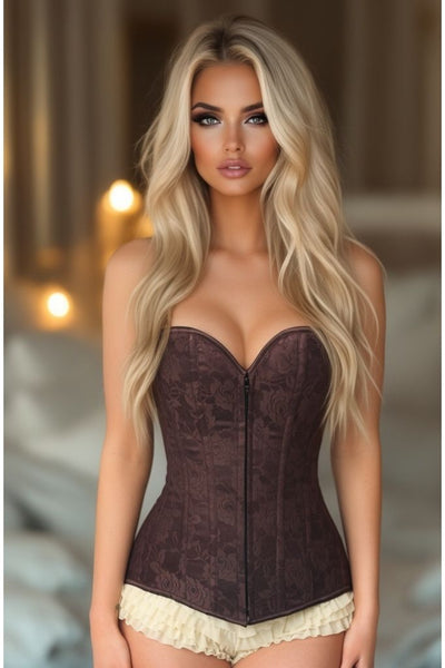 Lavish Dark Brown Lace Overbust Corset w/Zipper
