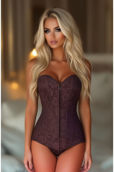 Lavish Dark Brown Lace Overbust Corset w/Zipper