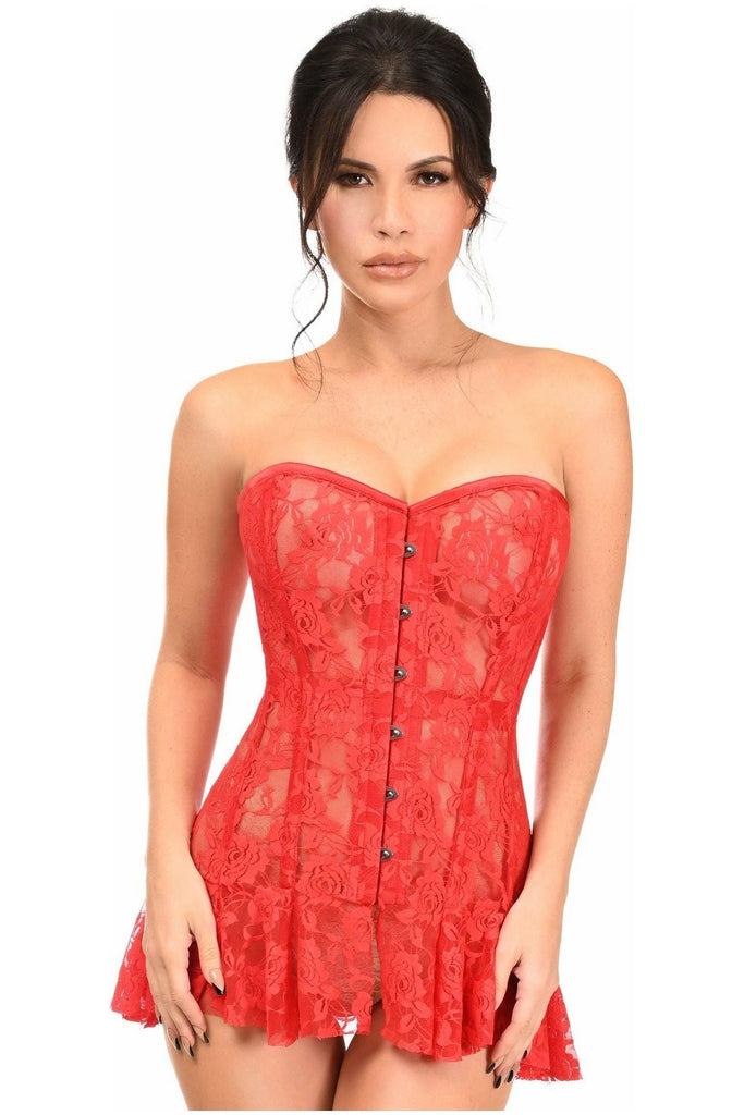 Lavish Red Sheer Lace Corset Dress Red / S Lavish Red Sheer Lace Corset Dress Red / S