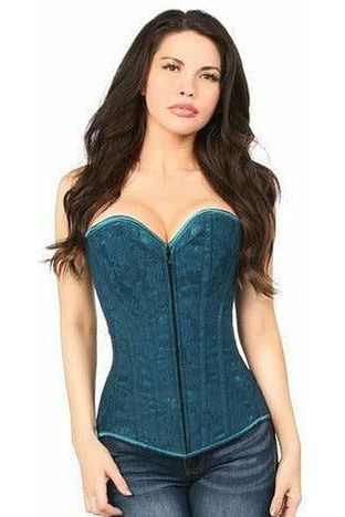 Lavish Dark Teal Lace Overbust Corset w/Zipper - Daisy Corsets