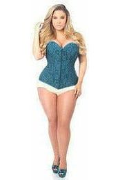 Lavish Dark Teal Lace Overbust Corset w/Zipper - Daisy Corsets