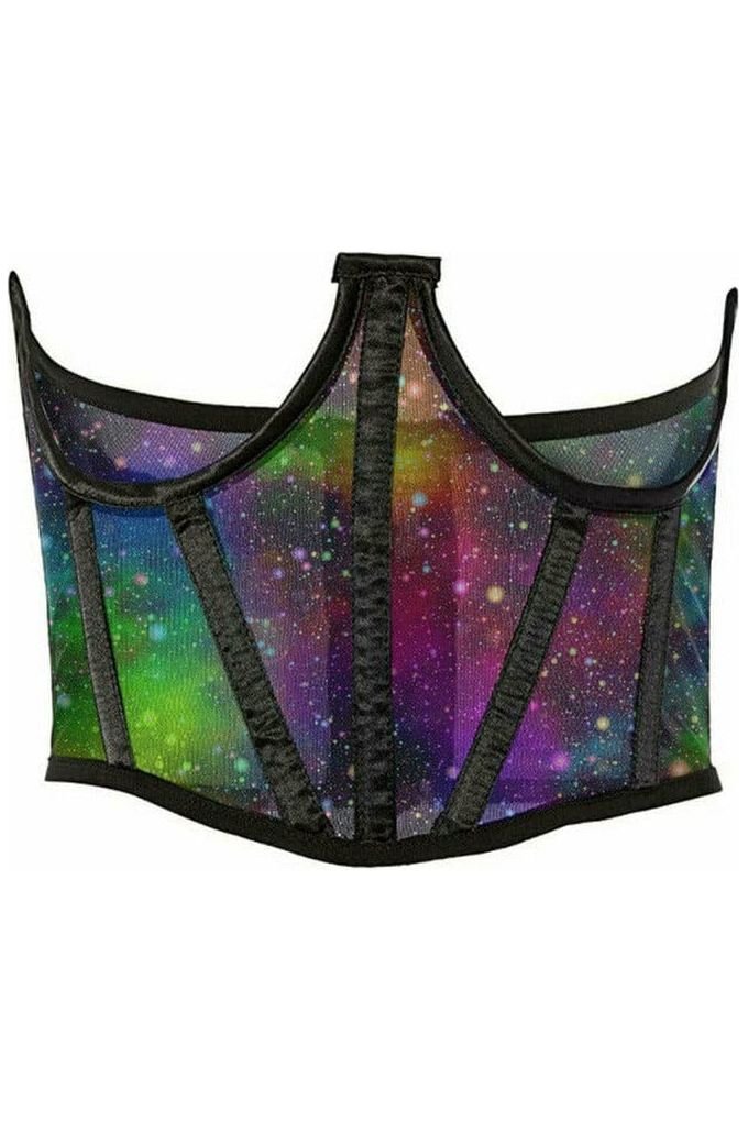 Lavish Galaxy Print Mesh Open Cup Waist Cincher - Daisy Corsets