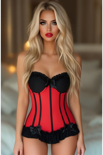 Lavish Red/Black Lycra Hook & Eye Stretch Bustier Corset