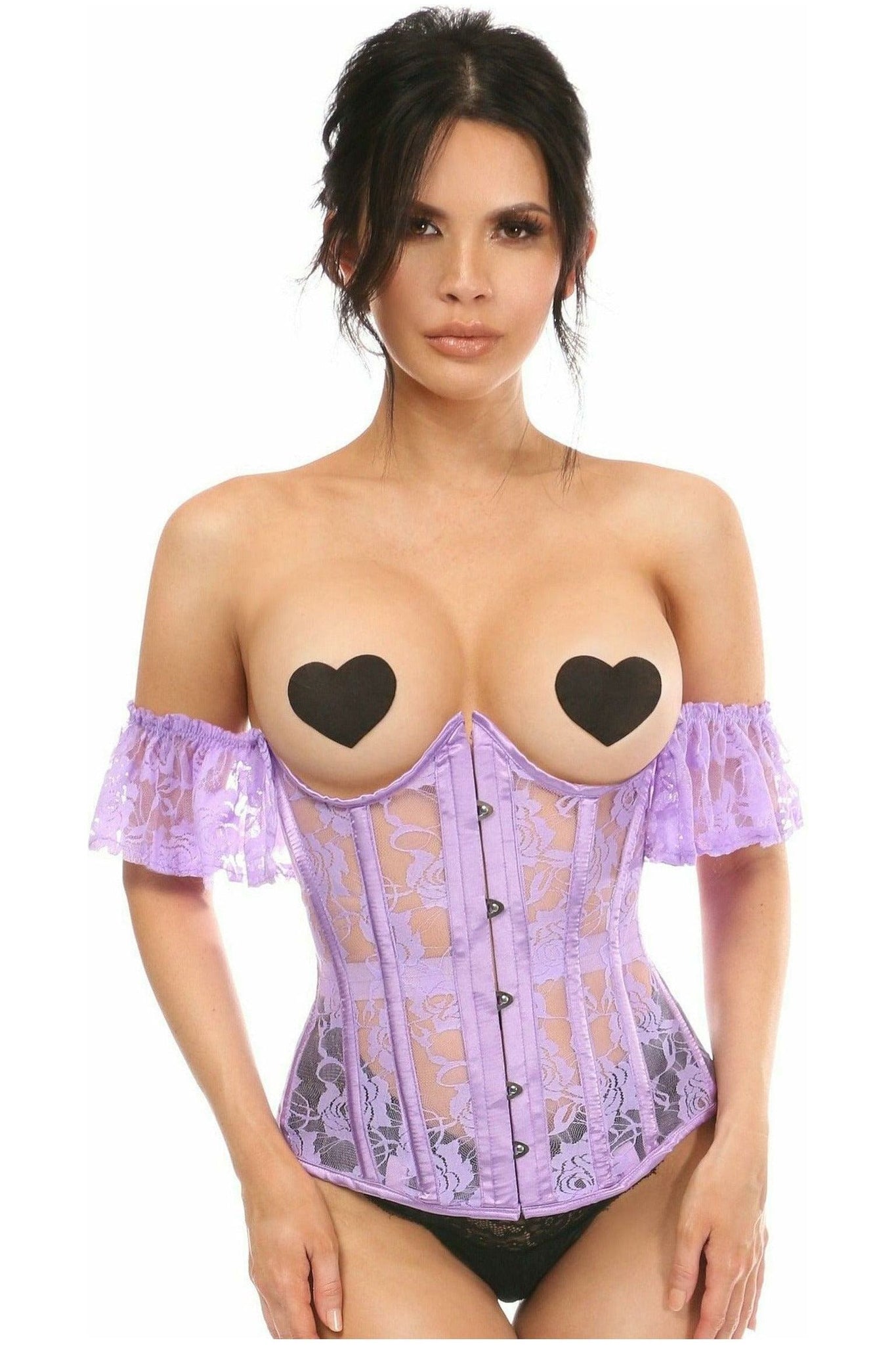 Lavish Sheer Lavender Lace Underbust Underwire Corset w/Ruffle Sleeve - Daisy Corsets