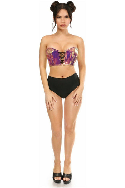 Lavish Rainbow Gold Holo Lace-Up Bustier Top