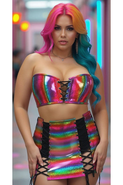 Lavish 2 PC Rainbow Glitter Bustier & Skirt Set