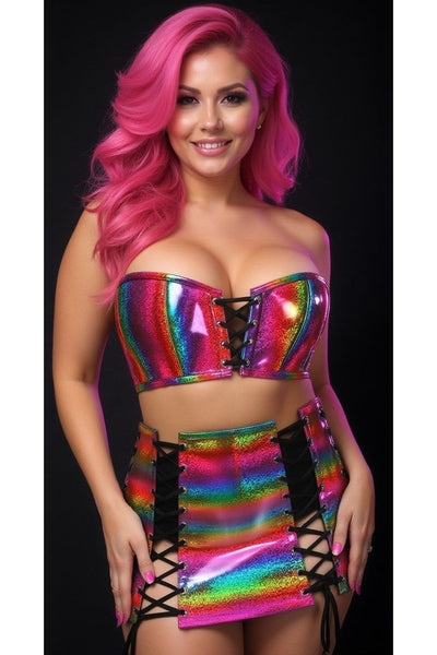 Lavish 2 PC Rainbow Glitter Bustier & Skirt Set