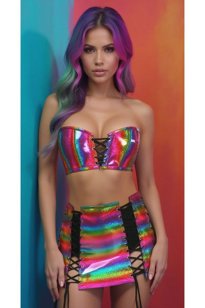 Lavish 2 PC Rainbow Glitter Bustier & Skirt Set