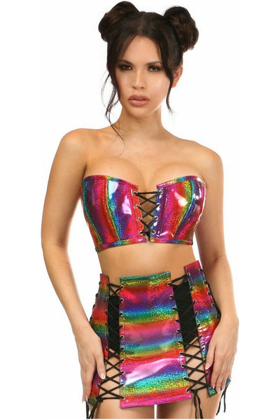 Lavish 2 PC Rainbow Glitter Bustier & Skirt Set