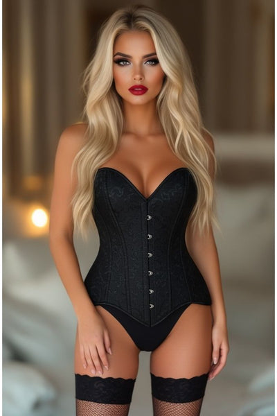 Lavish Black Brocade Overbust Corset W/Busk Closure