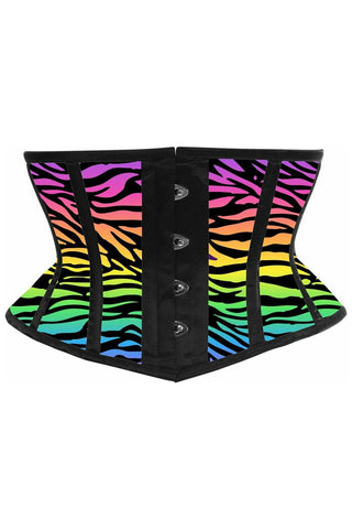 Lavish Rainbow Animal Print Satin Mini Cincher Corset