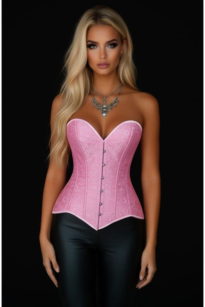 Lavish Lt Pink Brocade Overbust Corset W/Busk Closure