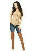 Lavish Dark Beige Lace Overbust Corset w/Zipper - Daisy Corsets