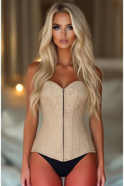 Lavish Dark Beige Lace Overbust Corset w/Zipper