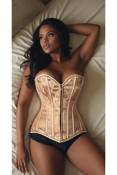 Lavish Dark Beige Lace Overbust Corset w/Zipper