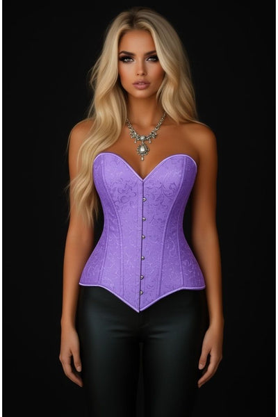 Lavish Lt Purple Brocade Overbust Corset W/Busk Closure