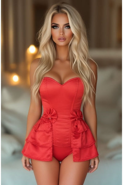 LIMITED EDITION Lavish Red Satin Corset w/Removable Snap on Skirt