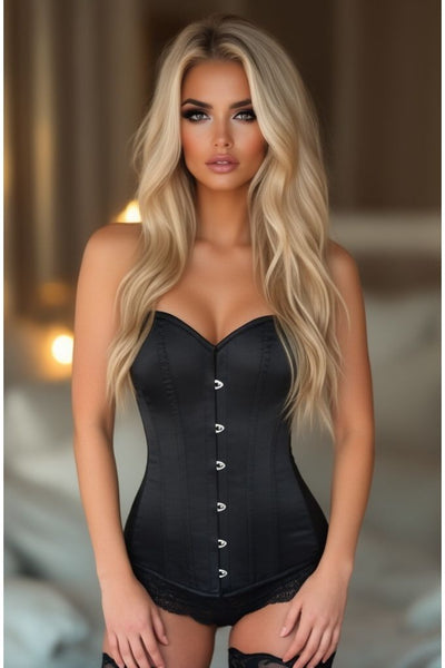 LIMITED EDITION Lavish Black Satin Overbust Corset w/Busk Closure
