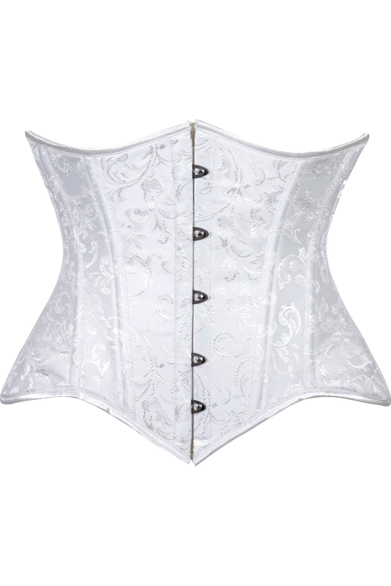Lavish White Brocade Waist Cincher Under Bust Corset w/Front Busk Closure