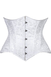 Lavish White Brocade Waist Cincher Under Bust Corset w/Front Busk Closure