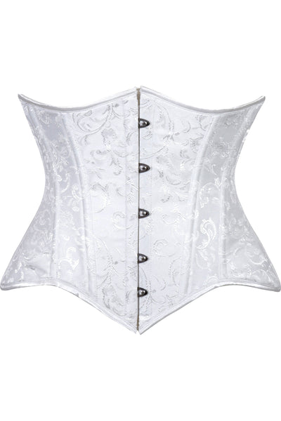 Lavish White Brocade Waist Cincher Under Bust Corset w/Front Busk Closure