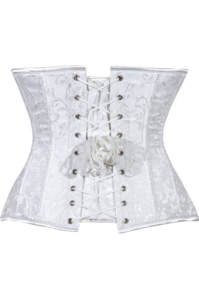 Lavish White Brocade Waist Cincher Under Bust Corset w/Front Busk Closure