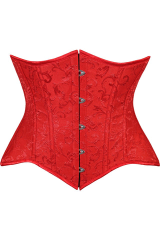 Lavish Red Brocade Waist Cincher Under Bust Corset w/Front Busk Closure