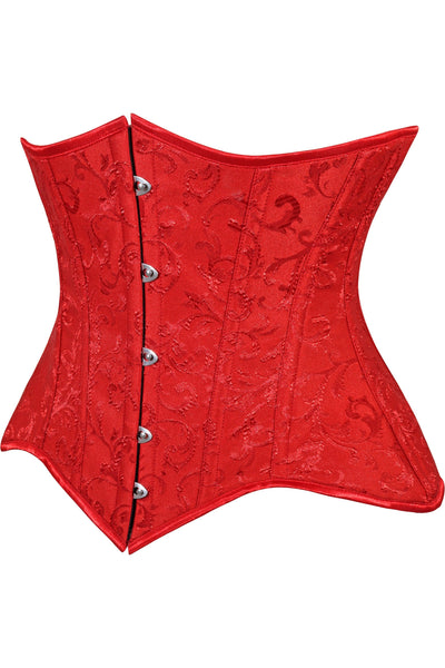 Lavish Red Brocade Waist Cincher Under Bust Corset w/Front Busk Closure