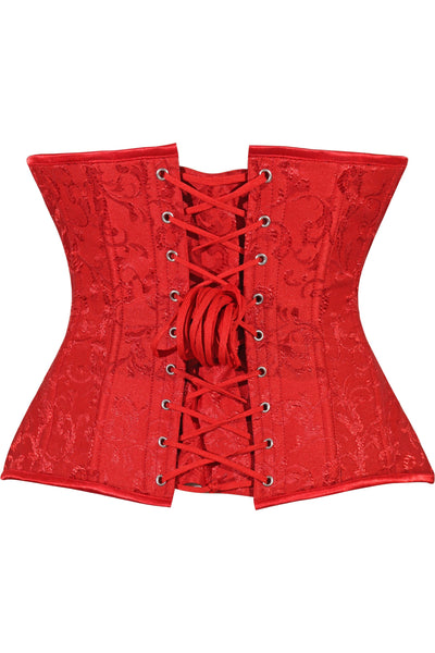 Lavish Red Brocade Waist Cincher Under Bust Corset w/Front Busk Closure